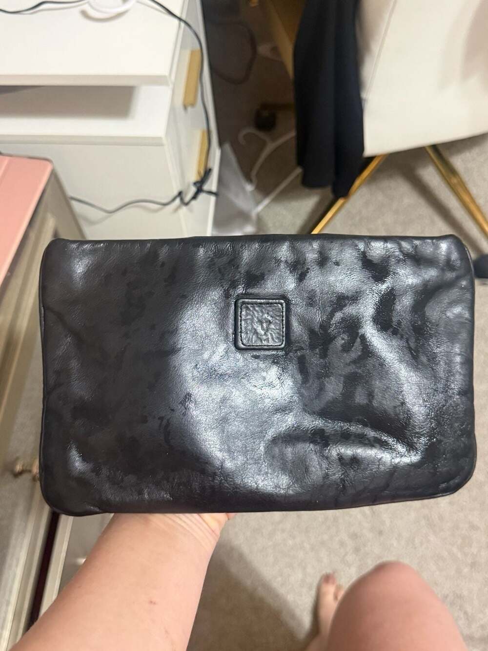 Vintage Anne Klein for Calderon Black Leather Clutch Purse